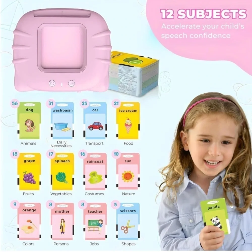 Montessori Talking Flash Cards Toy for Toddlers,Sensory Learning (Pink)- NIB
